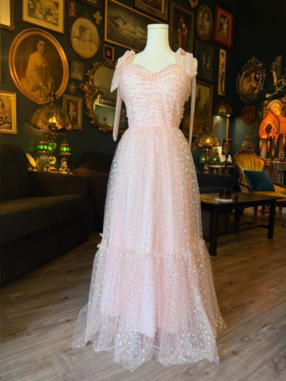 Pink Iridescent Heart Tulle Dress | Fairycore Cottagecore Dress